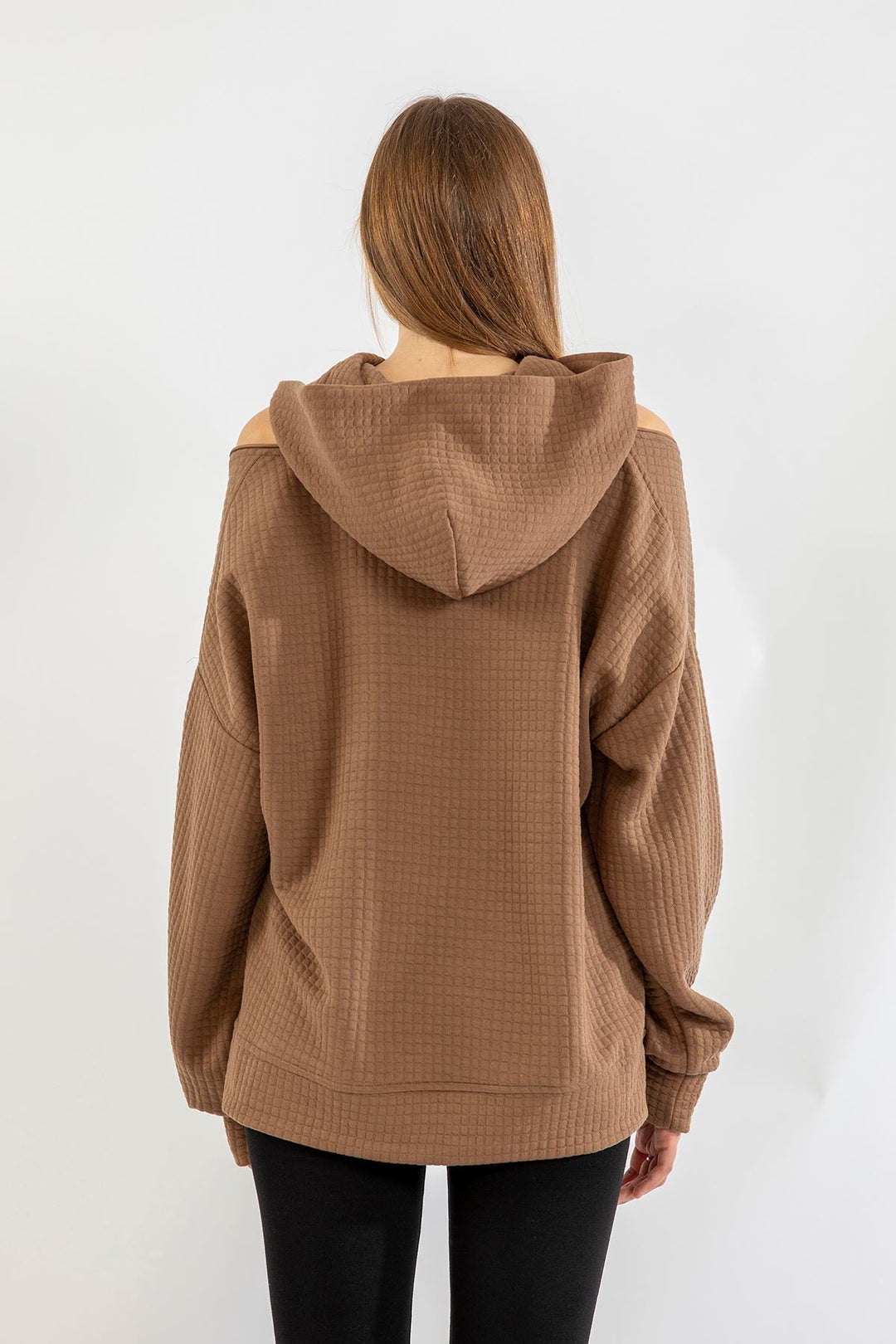 KKT Quilted Fabric Hooded Hip Height Oversize Zip Detailed Women Sweatshirt - Chanterelle  - Stonecrest