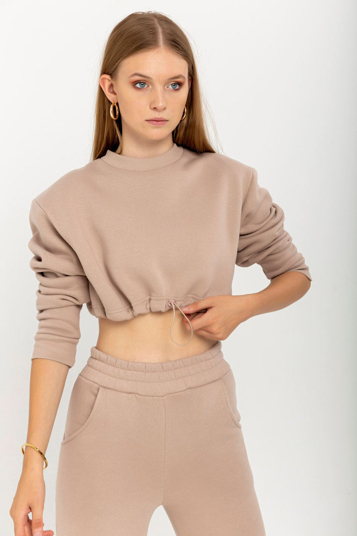 KKT Third Knit With Wool İnside Fabric Long Sleeve Hooded Women Sweatshirt - Chanterelle  - Stuttgart