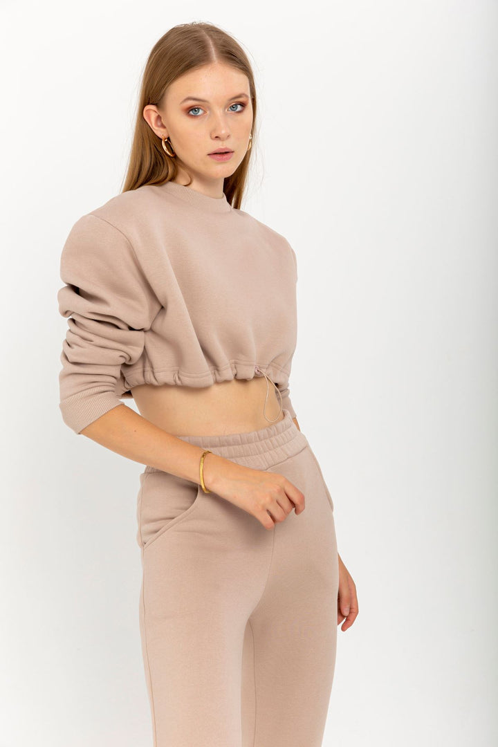 KKT Third Knit With Wool İnside Fabric Long Sleeve Hooded Women Sweatshirt - Chanterelle  - Stuttgart