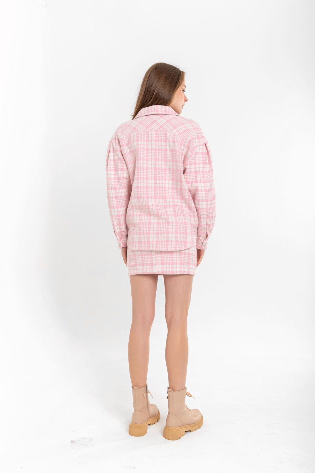 KKT Lumberjack Fabric Tight Fit Striped Mini Skirt - Pink - Ulm