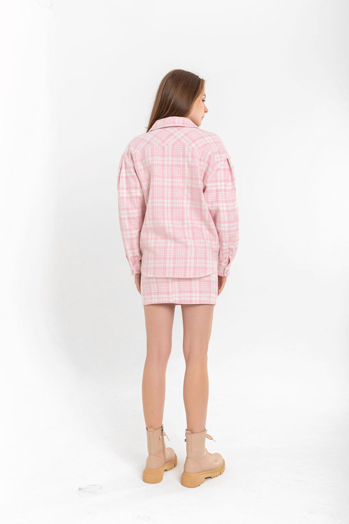 KKT Lumberjack Fabric Tight Fit Striped Mini Skirt - Pink - Ulm