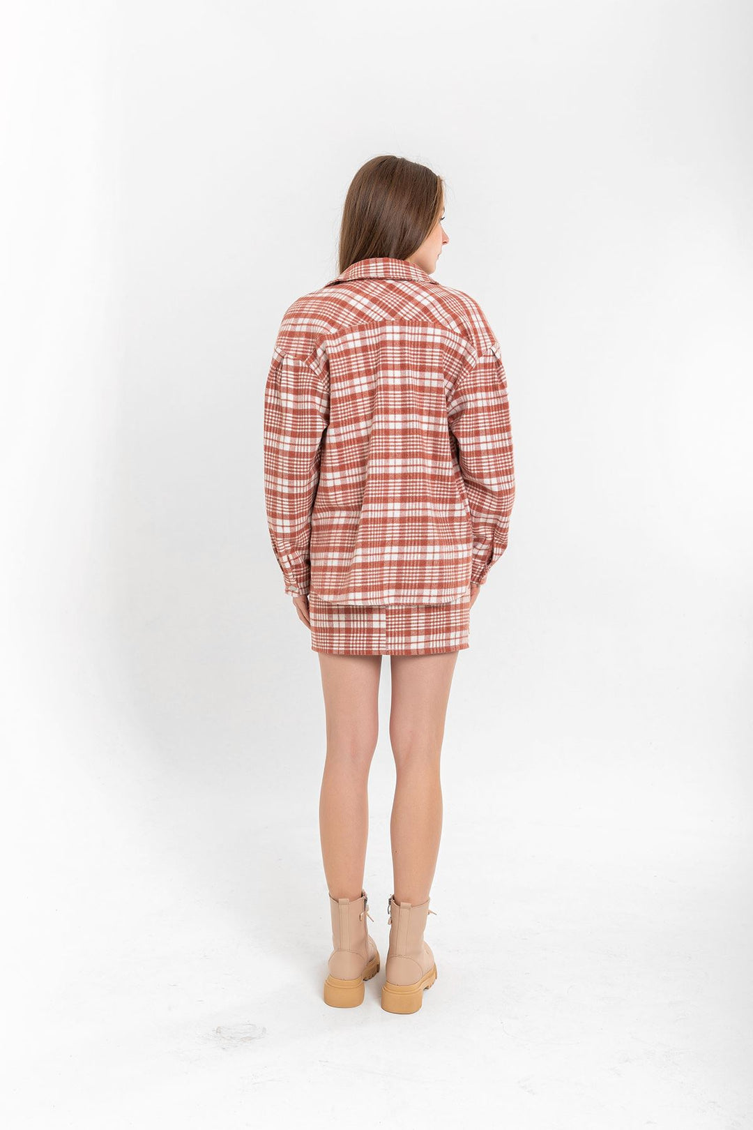 KKT Lumberjack Fabric Tight Fit Striped Mini Skirt - Light Brown - Dubno