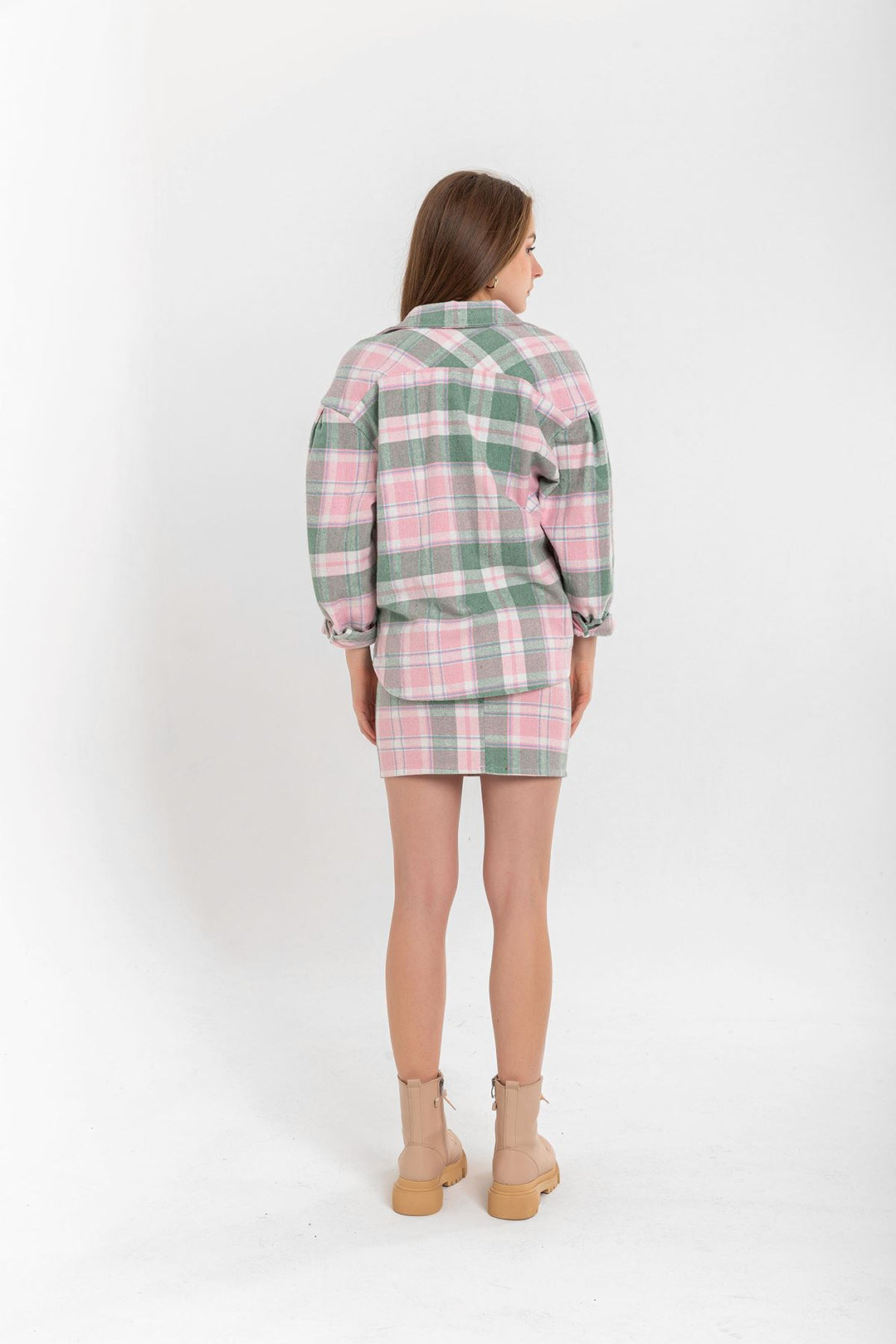 KKT Lumberjack Fabric Tight Fit Striped Mini Skirt - Light Pink - Bognor Regis