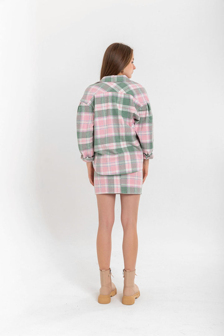 KKT Lumberjack Fabric Tight Fit Striped Mini Skirt - Light Pink - Bognor Regis