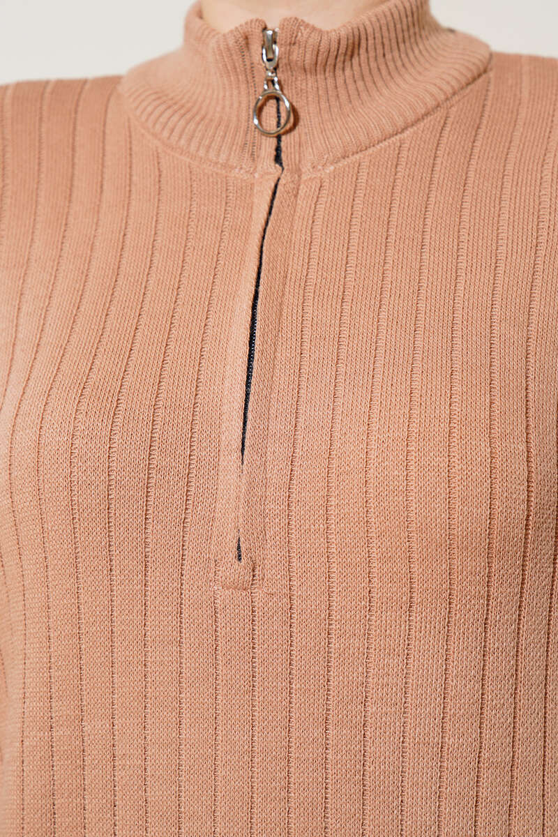 BNG Women Neck Zippered Ribbed Long Knit Dress Mink - Clermont