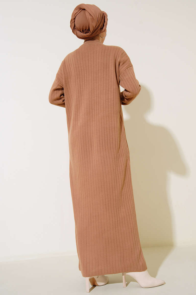 BNG Women Neck Zippered Ribbed Long Knit Dress Mink - Clermont