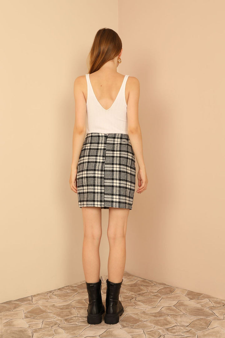 KKT Lumberjack Fabric Tight Fit Striped Mini Skirt - Black - Knoxville