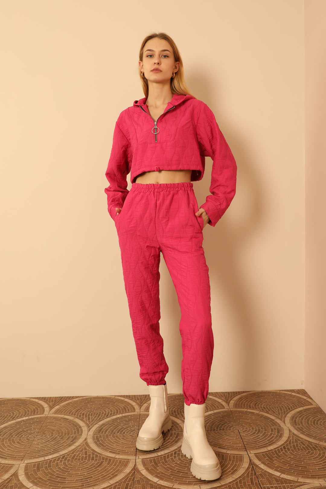 KKT Jakar Fabric Onion Pattern Women Sweatpants-Fuchia - Ciudad Hidalgo