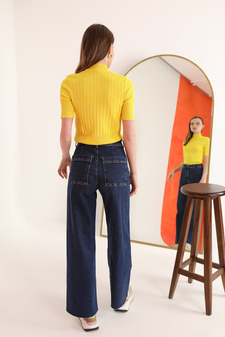 KKT Knitwear Fabric Turtleneck Corduroy Women's Blouse-Yellow - Limburg