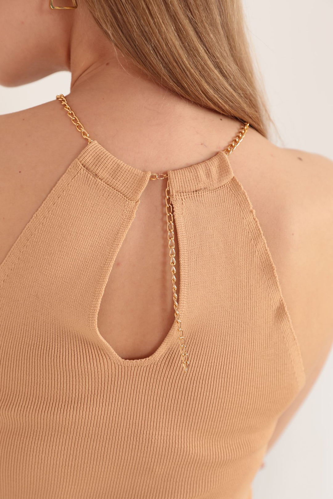 KKT Knitwear Fabric Chain Detail Women's Blouse-Biscuit - Burriana
