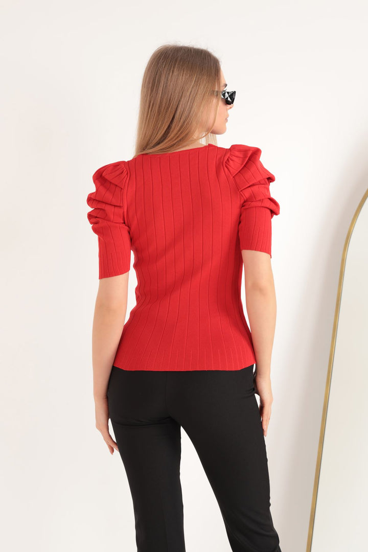 KKT Knitwear Fabric Watermelon Sleeve Women's Blouse-Red - Herford