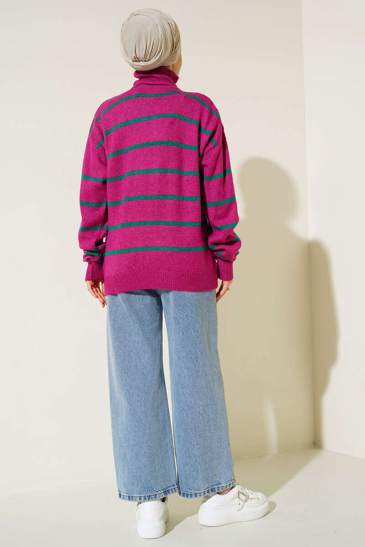 BNG Women Judge Collar Striped Sweater Fuchsia - Clermont