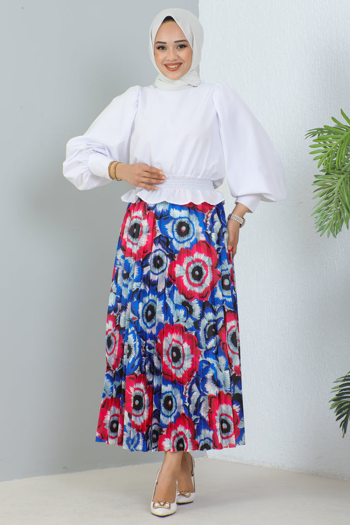 BNG Women Patterned Hijab Skirt in Sapphire Blue - Clermont