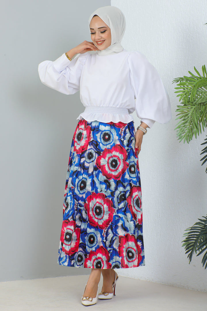 BNG Women Patterned Hijab Skirt in Sapphire Blue - Clermont