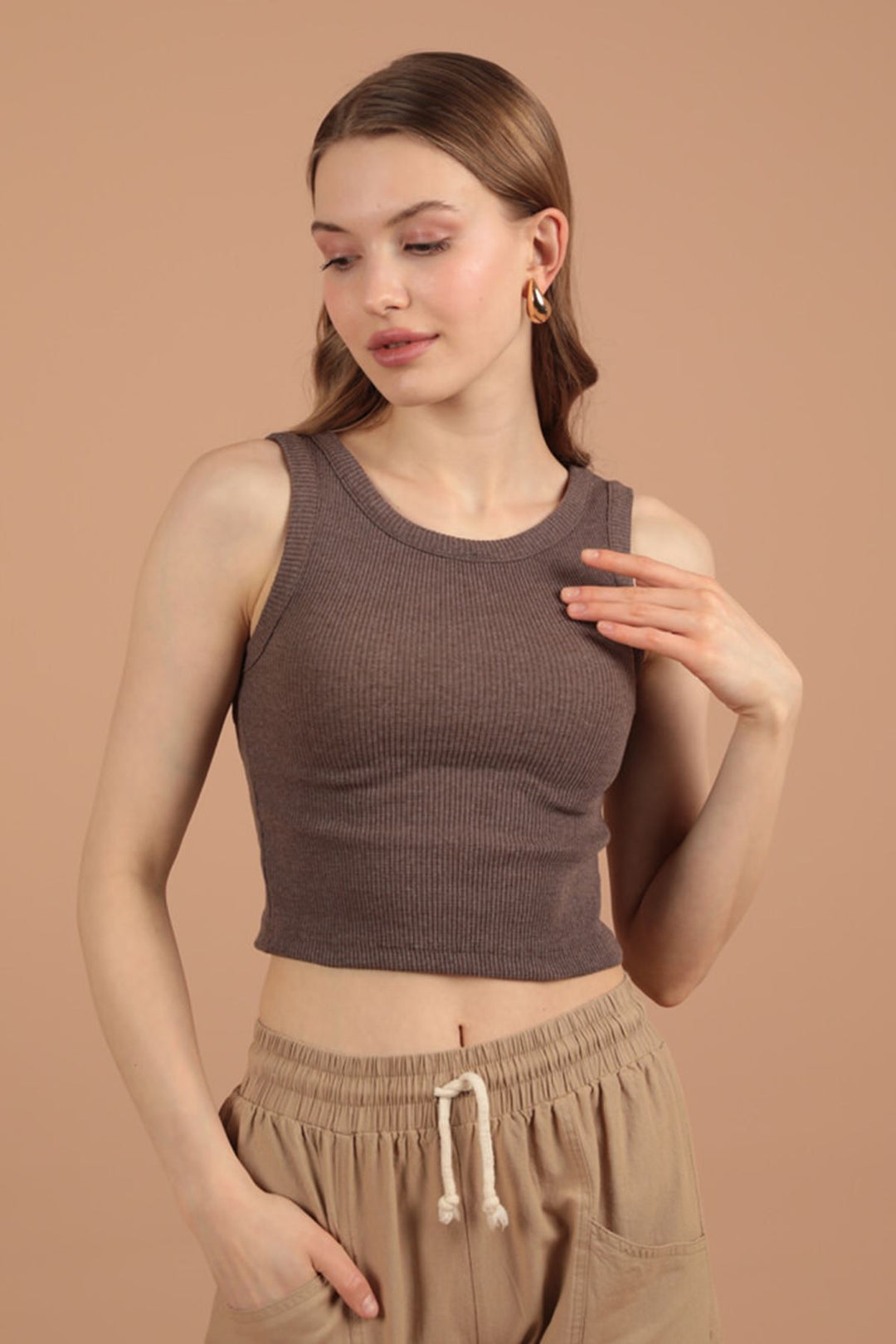 KKT Camisole Fabric Halter Neck Women's Blouse-Brown - Monrovia