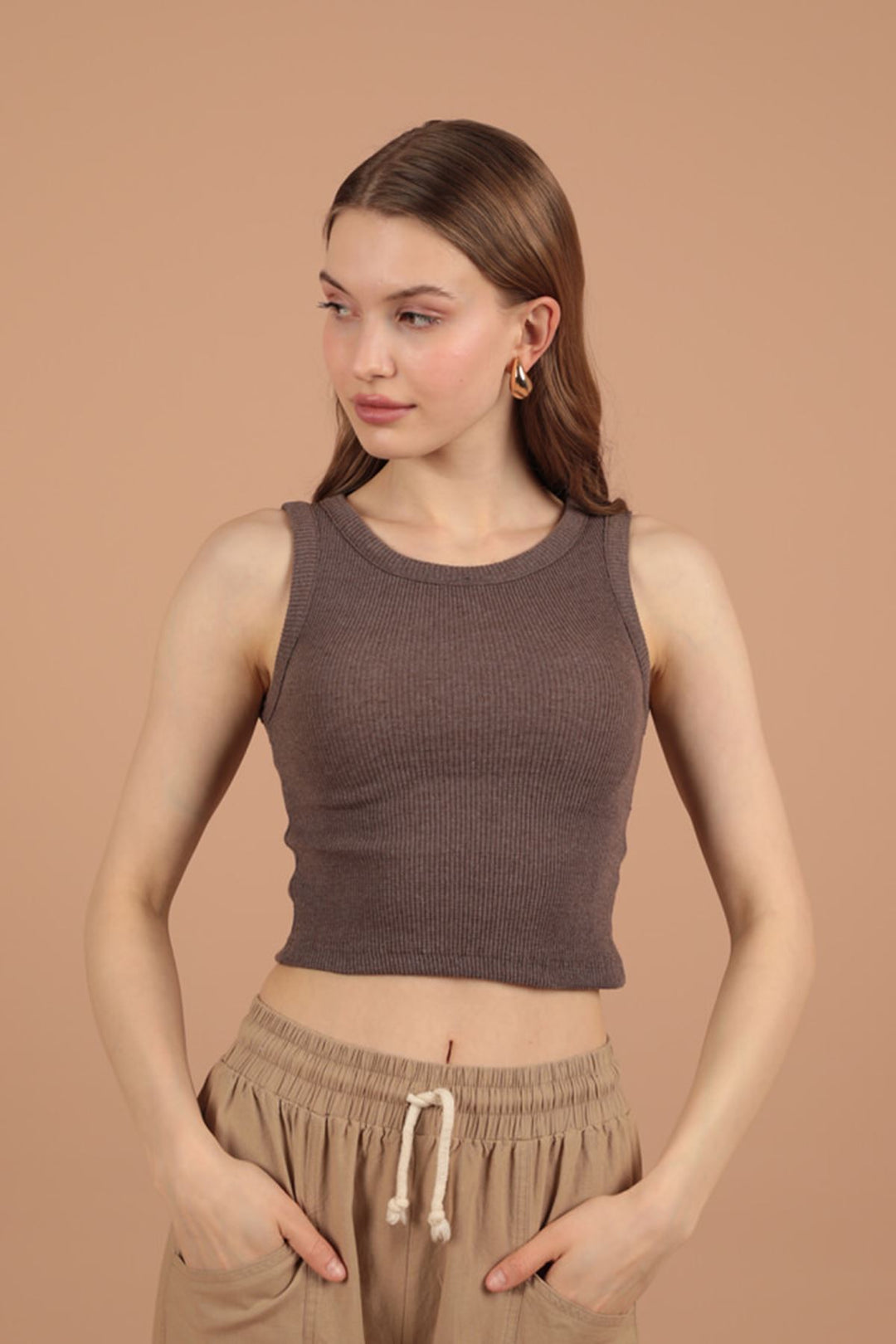 KKT Camisole Fabric Halter Neck Women's Blouse-Brown - Monrovia