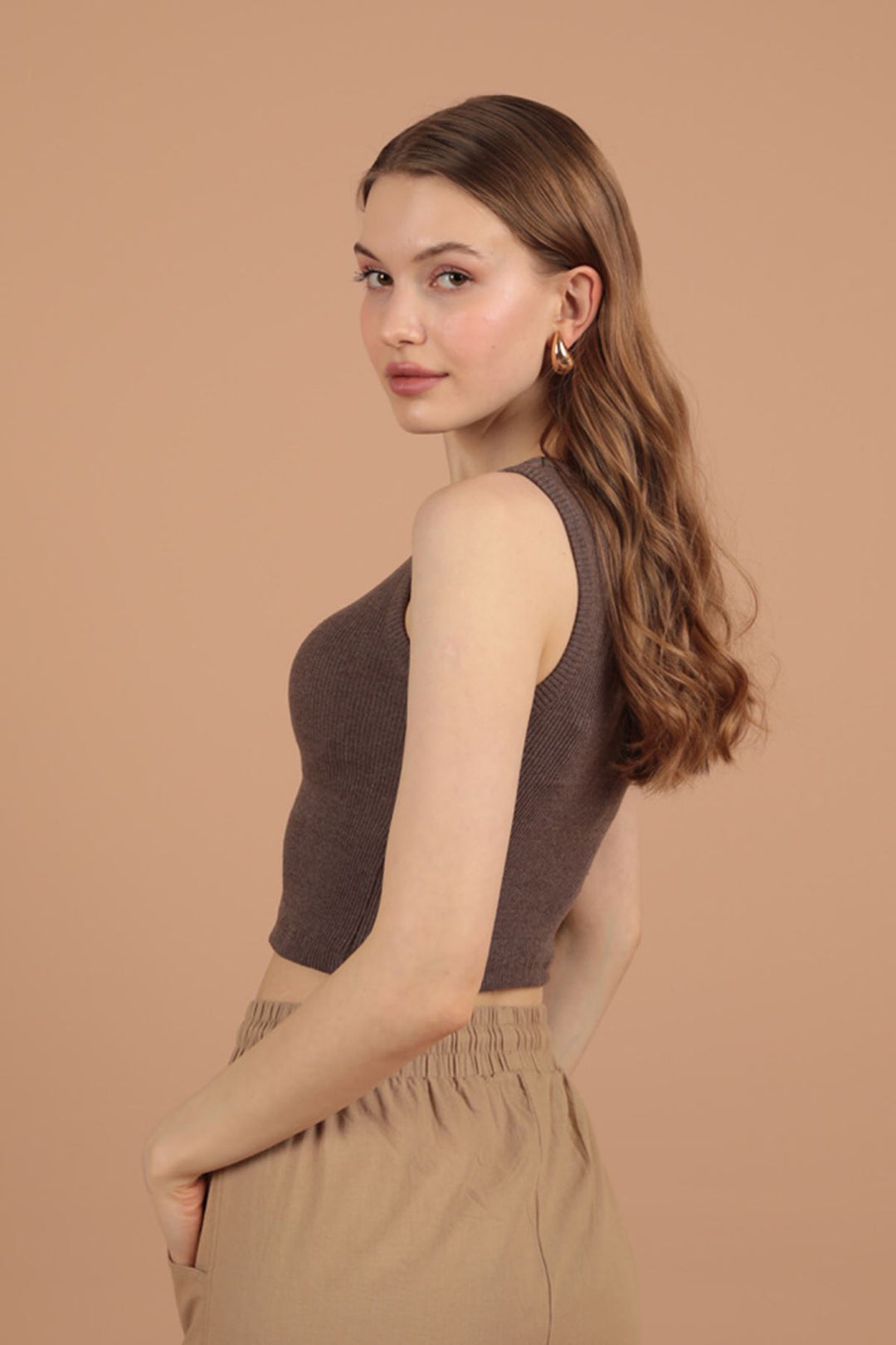 KKT Camisole Fabric Halter Neck Women's Blouse-Brown - Monrovia