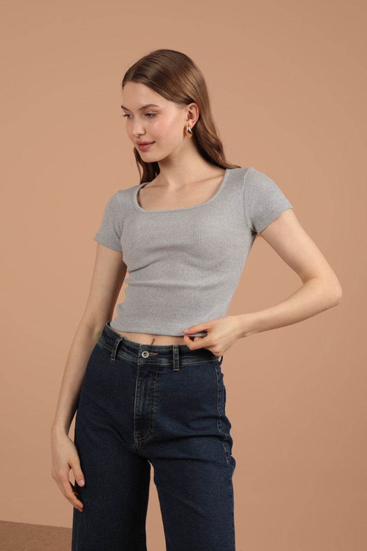KKT Camisole Fabric Square Collar Women's Blouse-Grey - Lugo