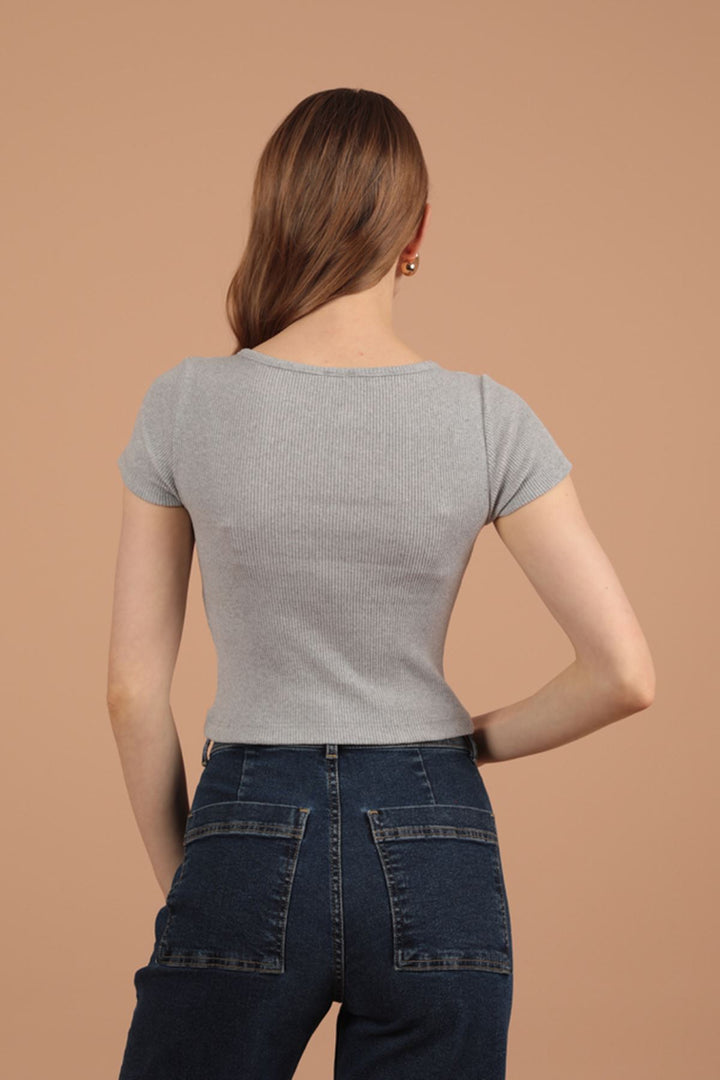 KKT Camisole Fabric Square Collar Women's Blouse-Grey - Lugo