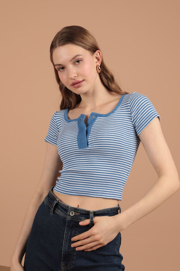 KKT Camisole Striped Fabric Short Sleeve Women's Blouse-Royal - Stevenage