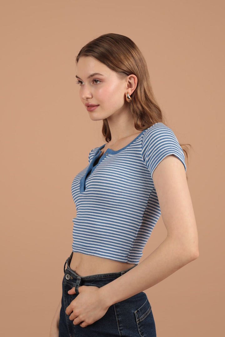 KKT Camisole Striped Fabric Short Sleeve Women's Blouse-Royal - Stevenage