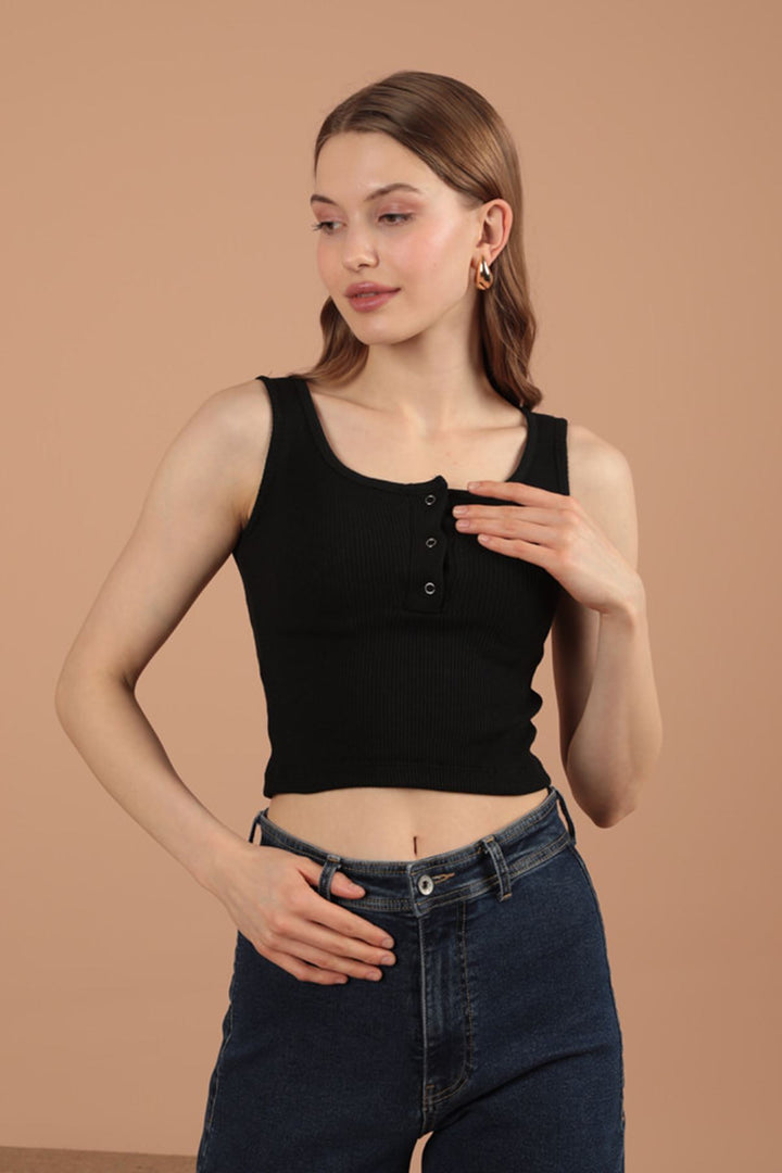 KKT Camisole Fabric Snap Fastener Women's Blouse-Black - Anderlecht