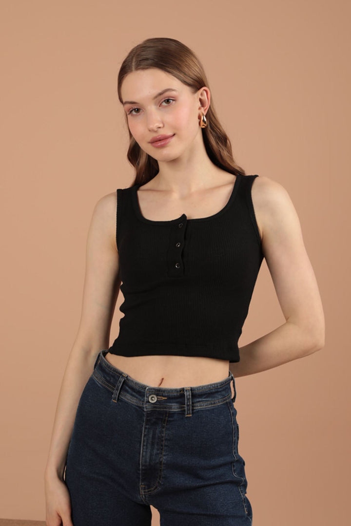 KKT Camisole Fabric Snap Fastener Women's Blouse-Black - Anderlecht