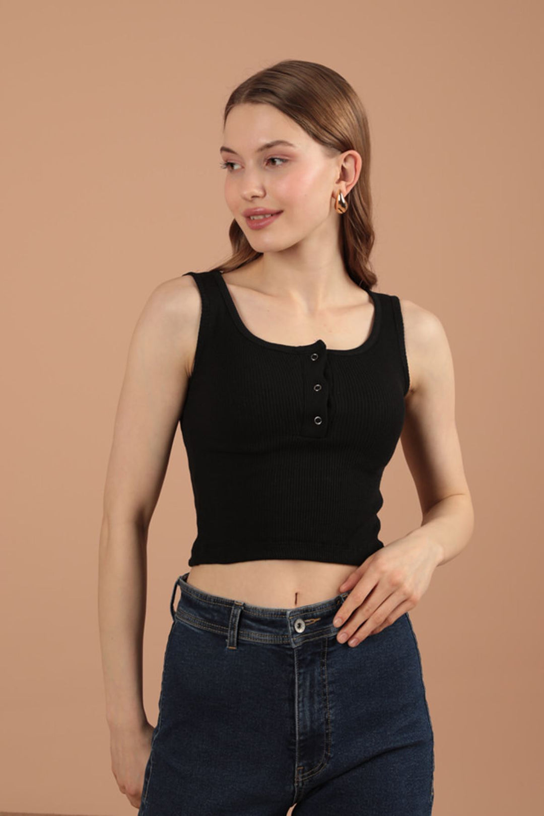 KKT Camisole Fabric Snap Fastener Women's Blouse-Black - Anderlecht