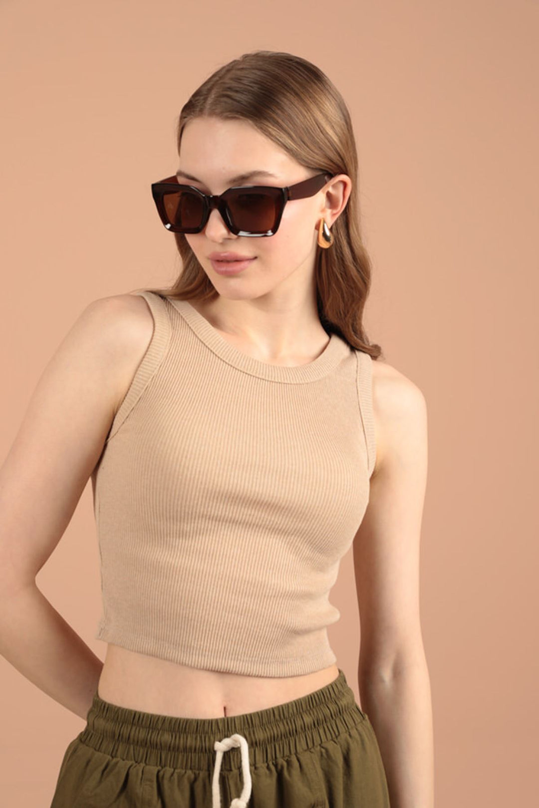 KKT Camisole Fabric Halter Neck Women's Blouse-Beige - Saanich