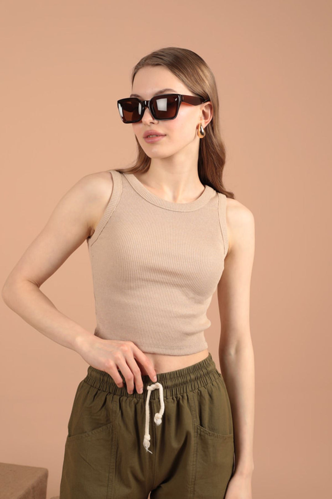 KKT Camisole Fabric Halter Neck Women's Blouse-Beige - Saanich