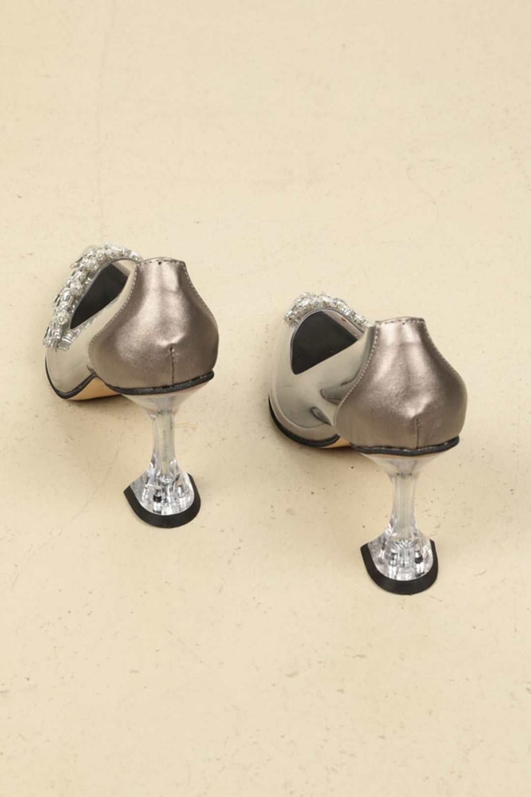 KKT Women's Stoned Short Heeled Transparent Patent Leather Shoes-platinum - North Miami Beach