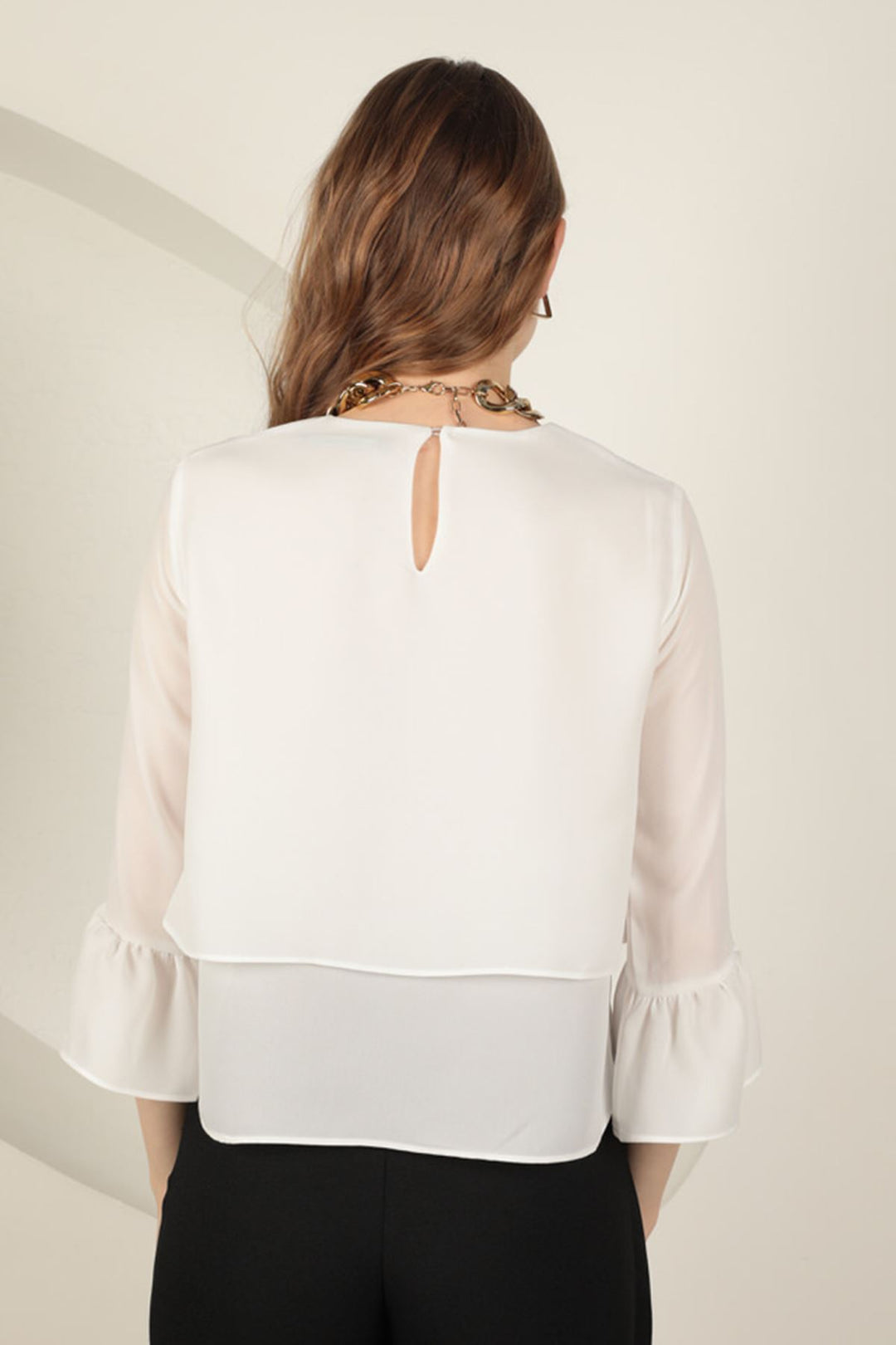 KKT Crepe Fabric Sleeves Flounce Women's Blouse-Ecru - Kawartha Lakes