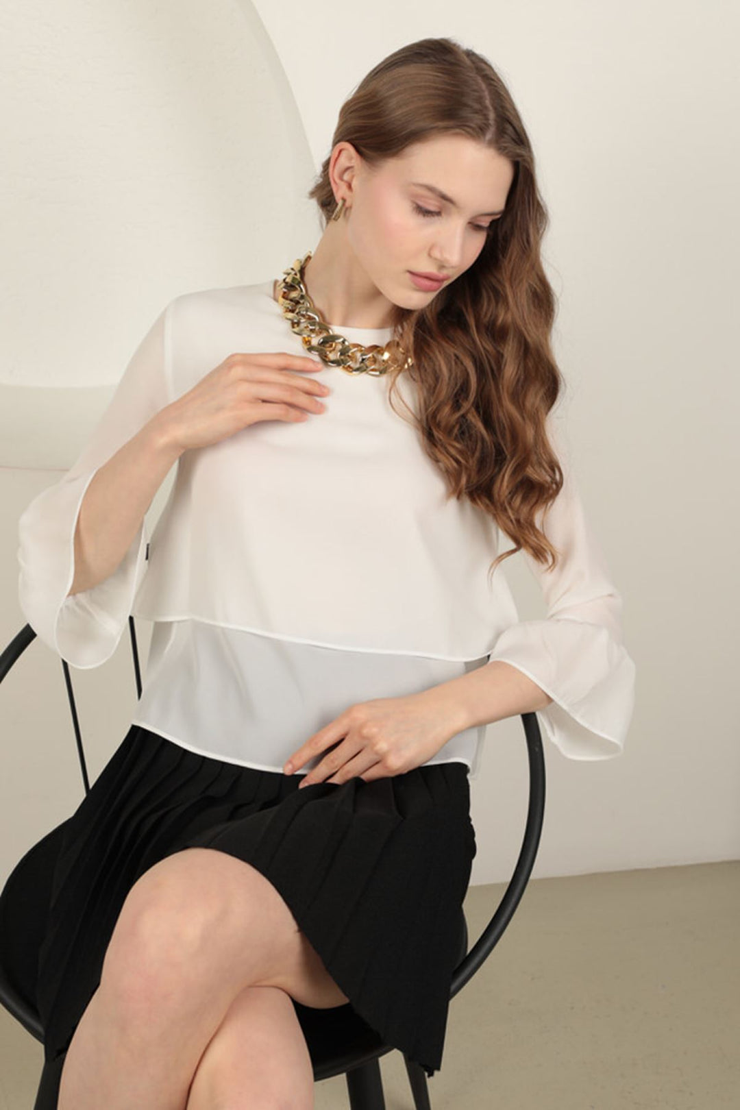 KKT Crepe Fabric Sleeves Flounce Women's Blouse-Ecru - Kawartha Lakes