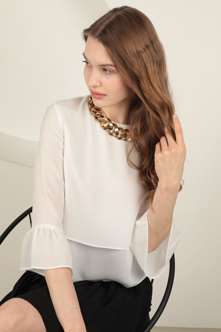 KKT Crepe Fabric Sleeves Flounce Women's Blouse-Ecru - Kawartha Lakes