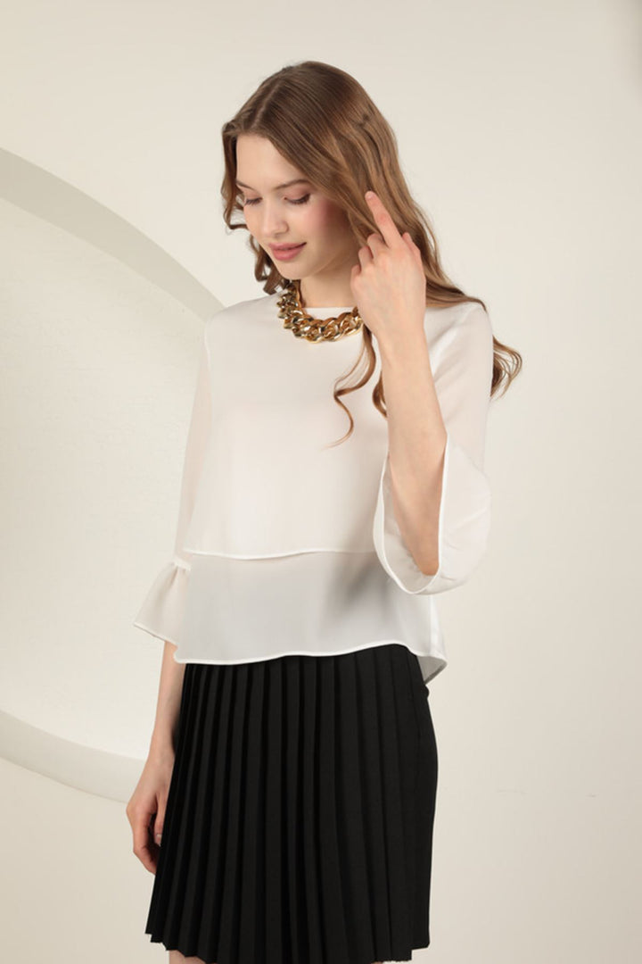 KKT Crepe Fabric Sleeves Flounce Women's Blouse-Ecru - Kawartha Lakes