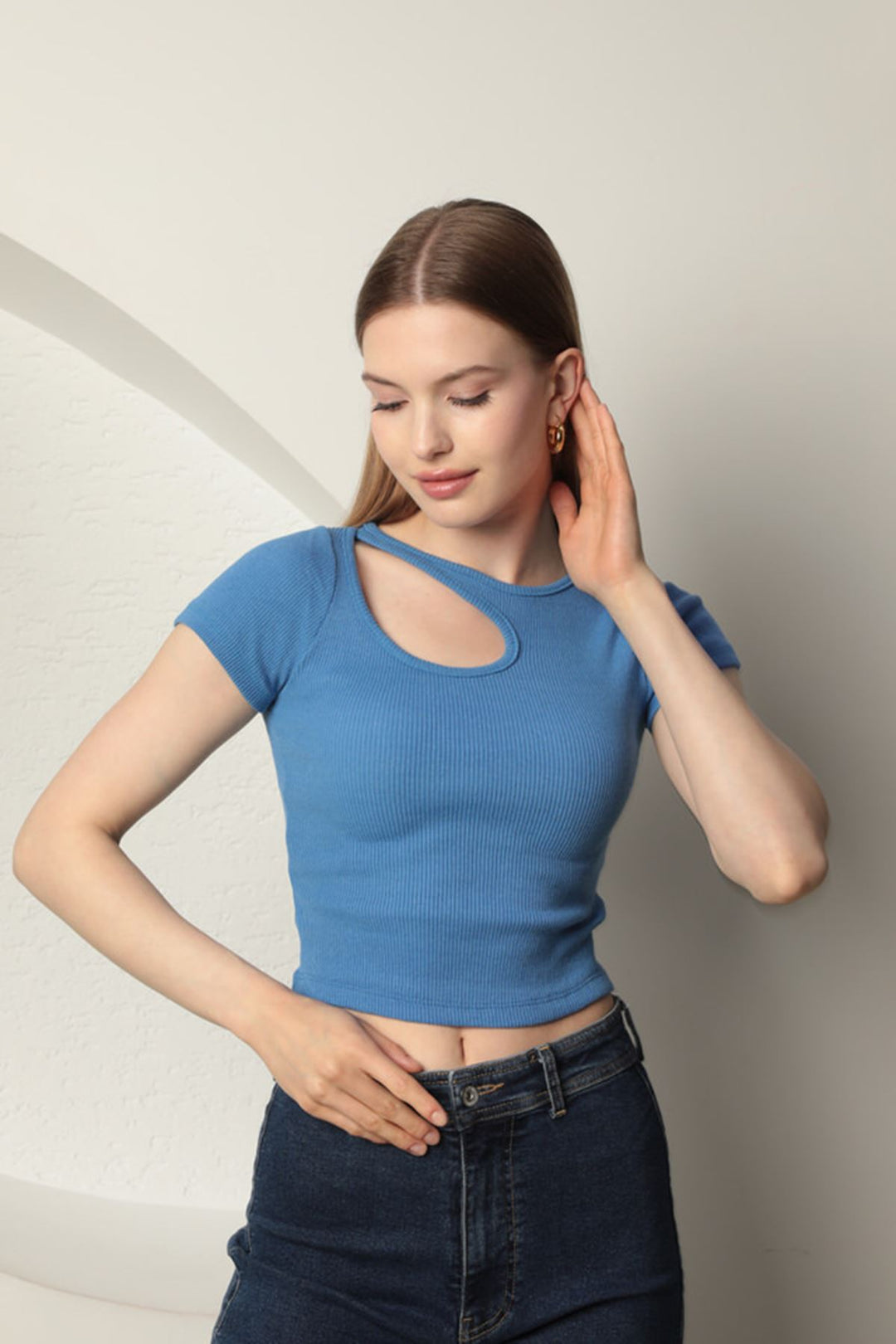 KKT Camisole Drop Neck Women's Short Sleeve Blouse-Blue - Greer