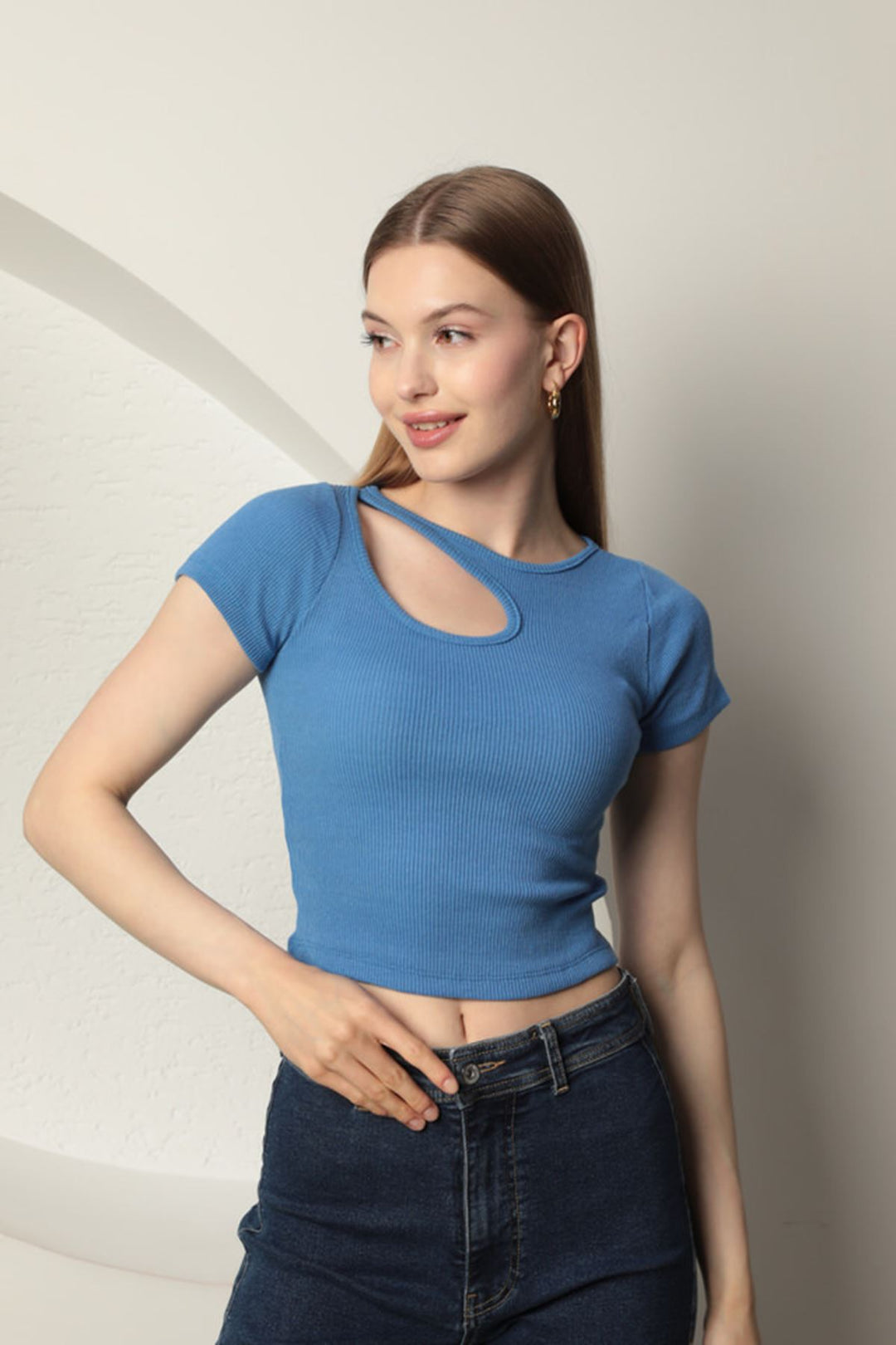 KKT Camisole Drop Neck Women's Short Sleeve Blouse-Blue - Greer