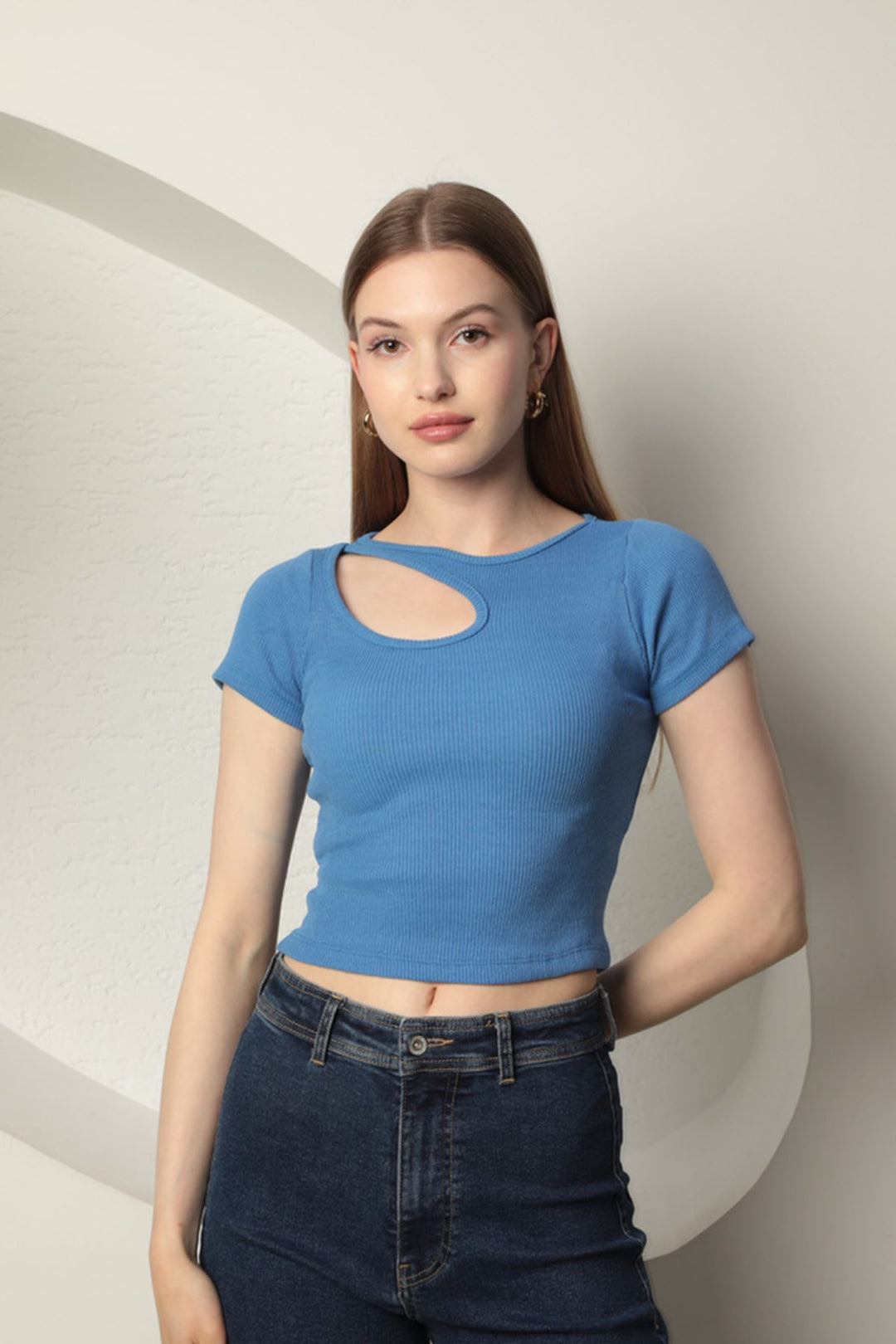 KKT Camisole Drop Neck Women's Short Sleeve Blouse-Blue - Greer