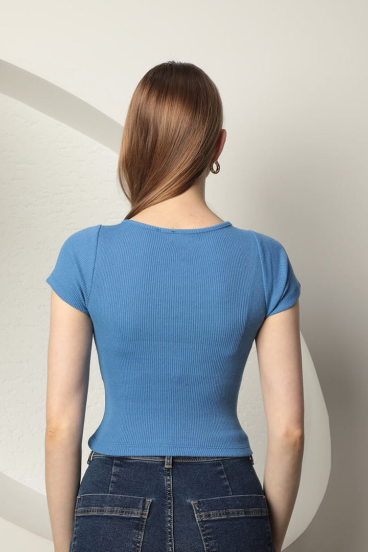 KKT Camisole Drop Neck Women's Short Sleeve Blouse-Blue - Greer