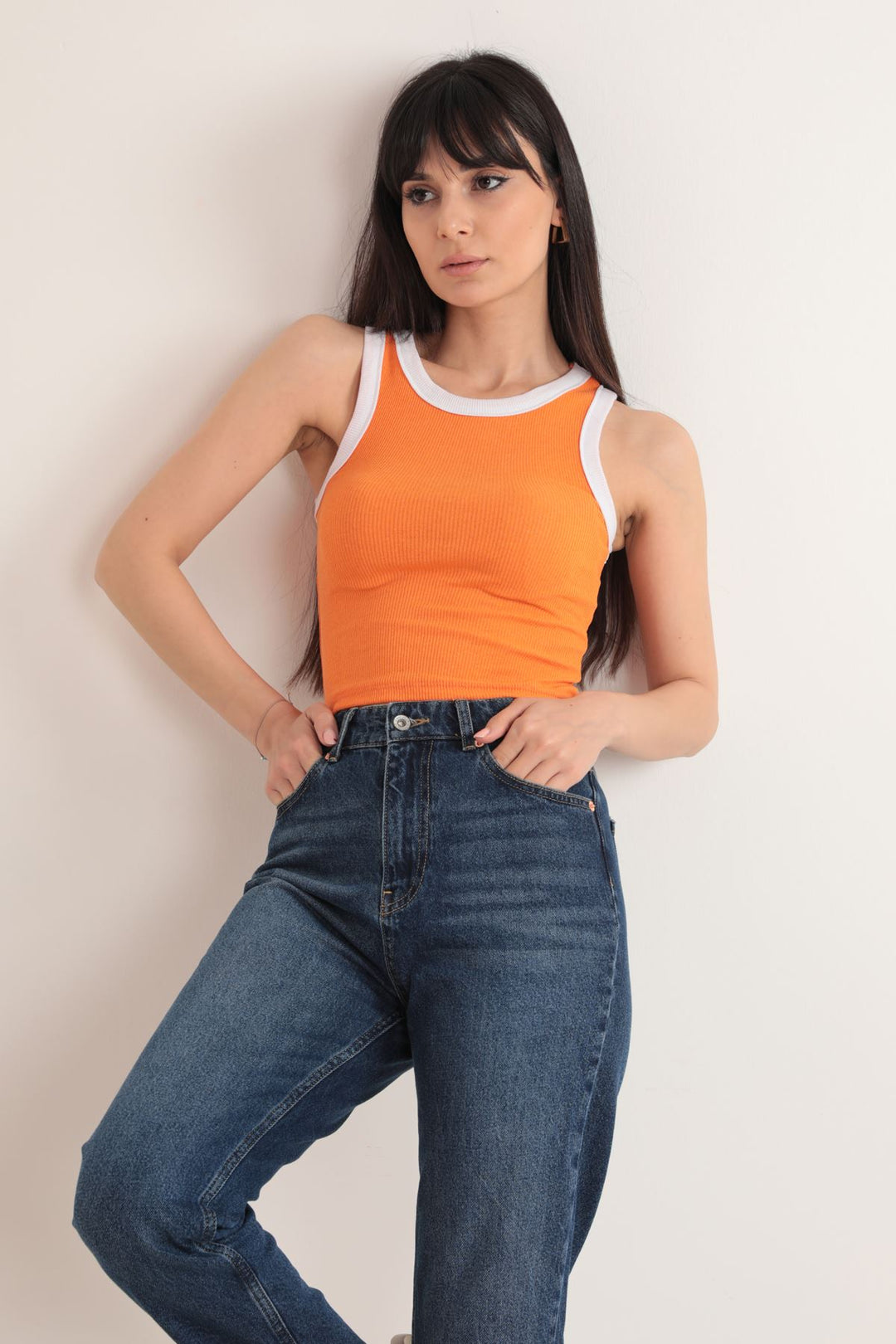 KKT Camisole Fabric Halter Collar Women's Blouse-Orange - Saguenay