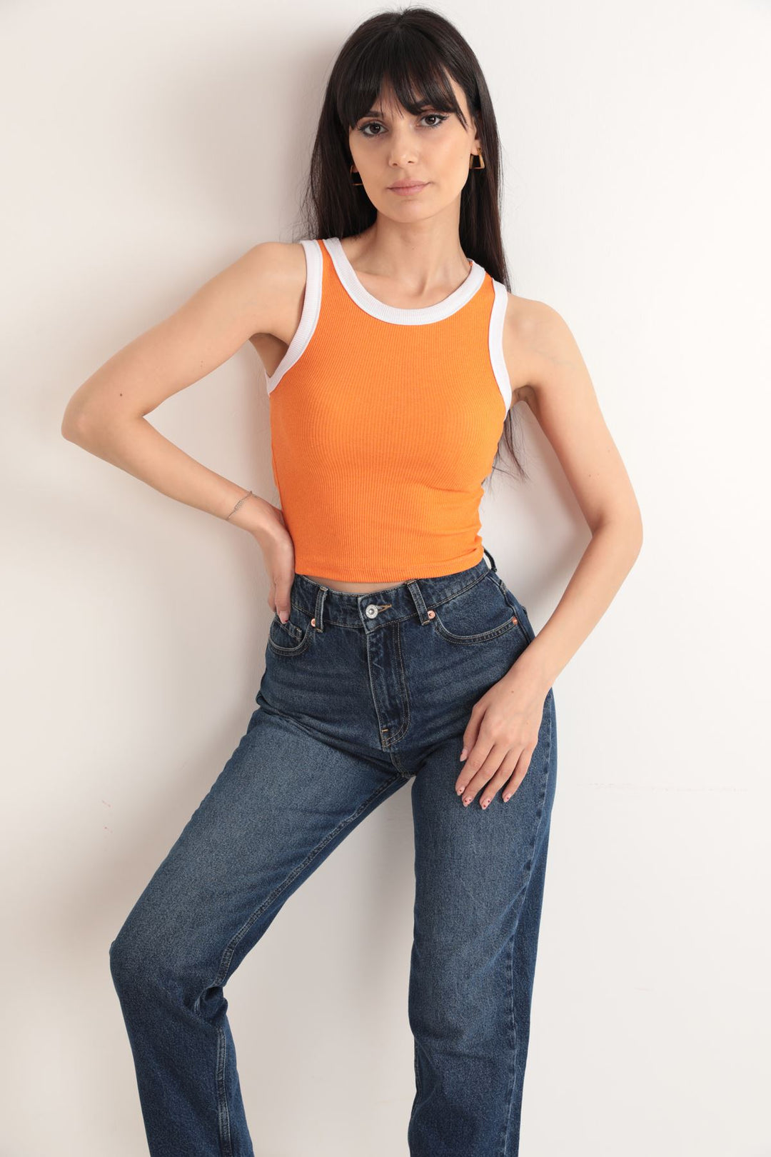KKT Camisole Fabric Halter Collar Women's Blouse-Orange - Saguenay