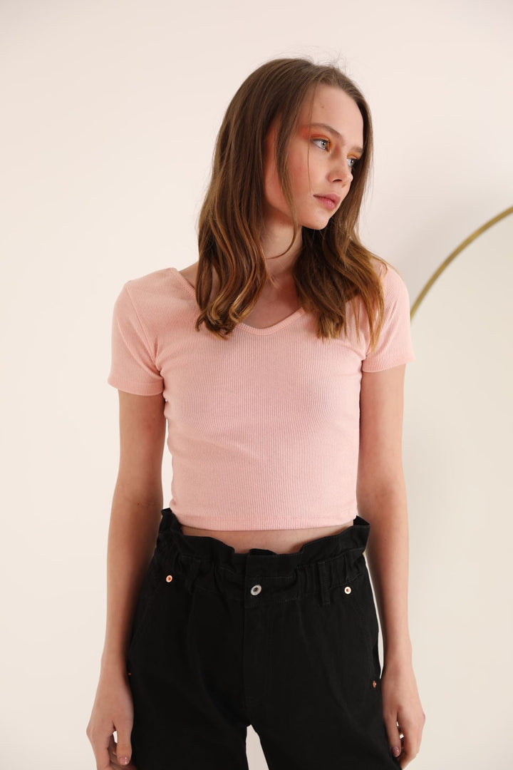 KKT Camisole Fabric V-Neck Detailed Women's Blouse-Light Pink - Lozova