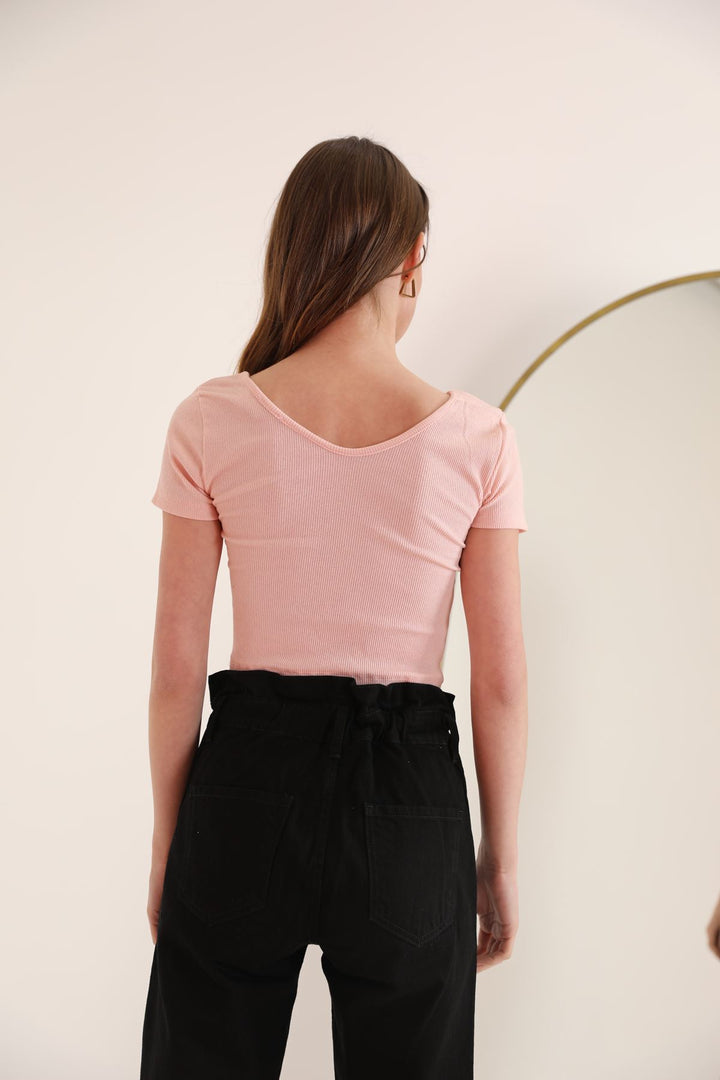 KKT Camisole Fabric V-Neck Detailed Women's Blouse-Light Pink - Lozova