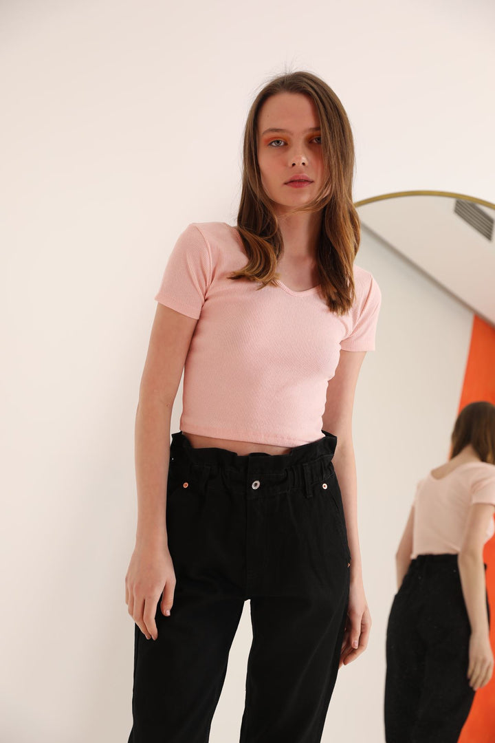 KKT Camisole Fabric V-Neck Detailed Women's Blouse-Light Pink - Lozova