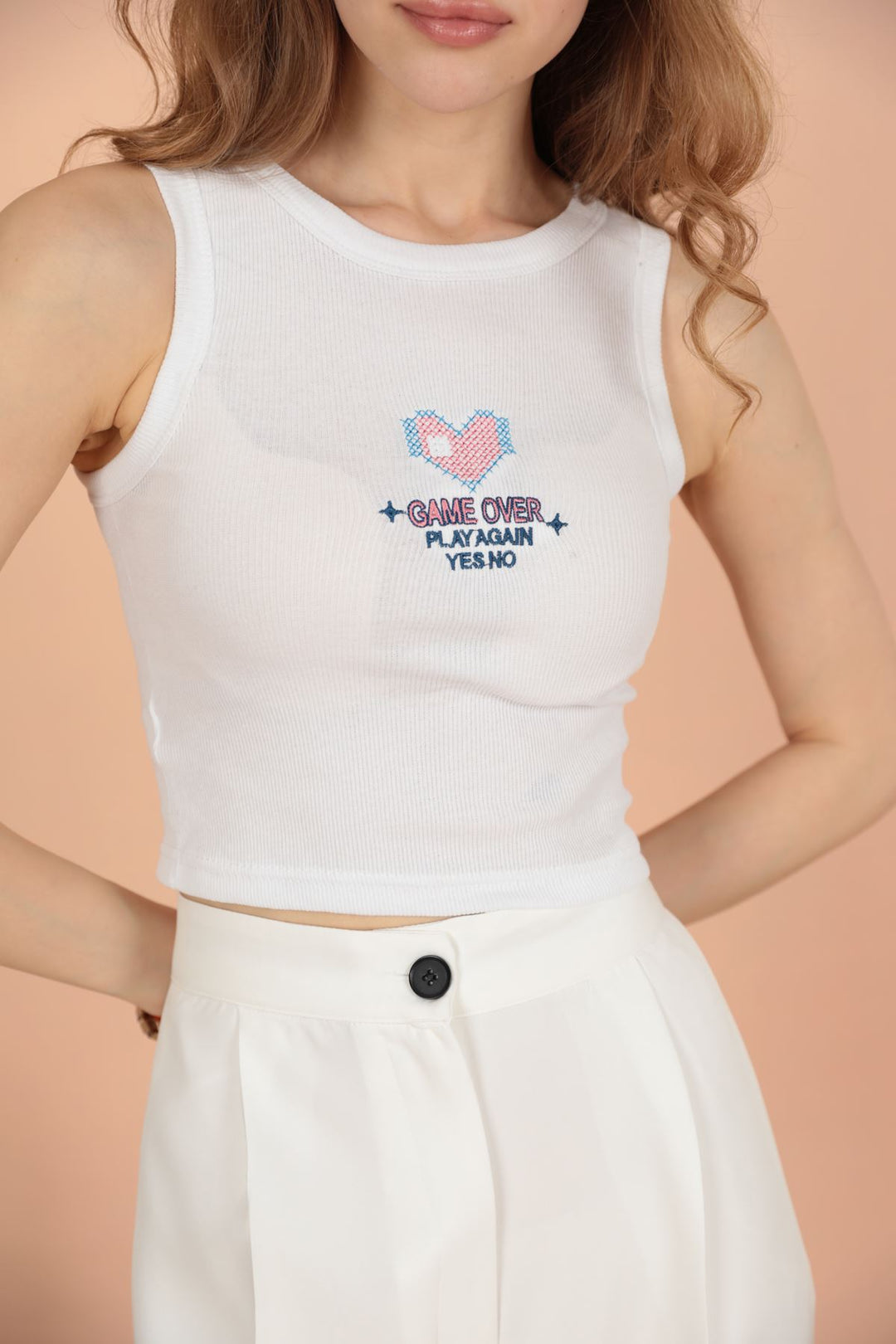 KKT Game Over Embroidered Camisole Women's Blouse-Ecru - Peachtree City