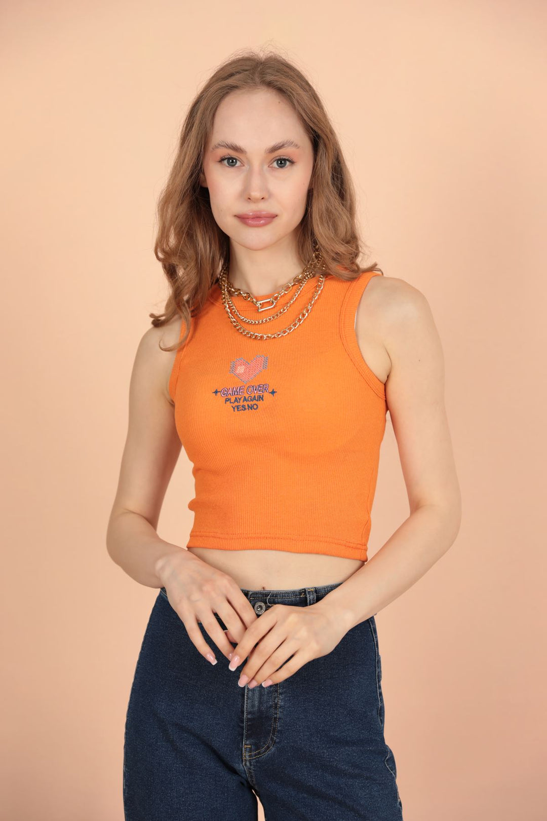 KKT Game Over Embroidered Women's Blouse-Orange - Grove City