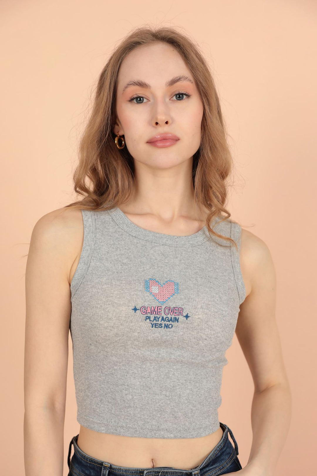 KKT Game Over Embroidered Women's Blouse-Grey - Whitney