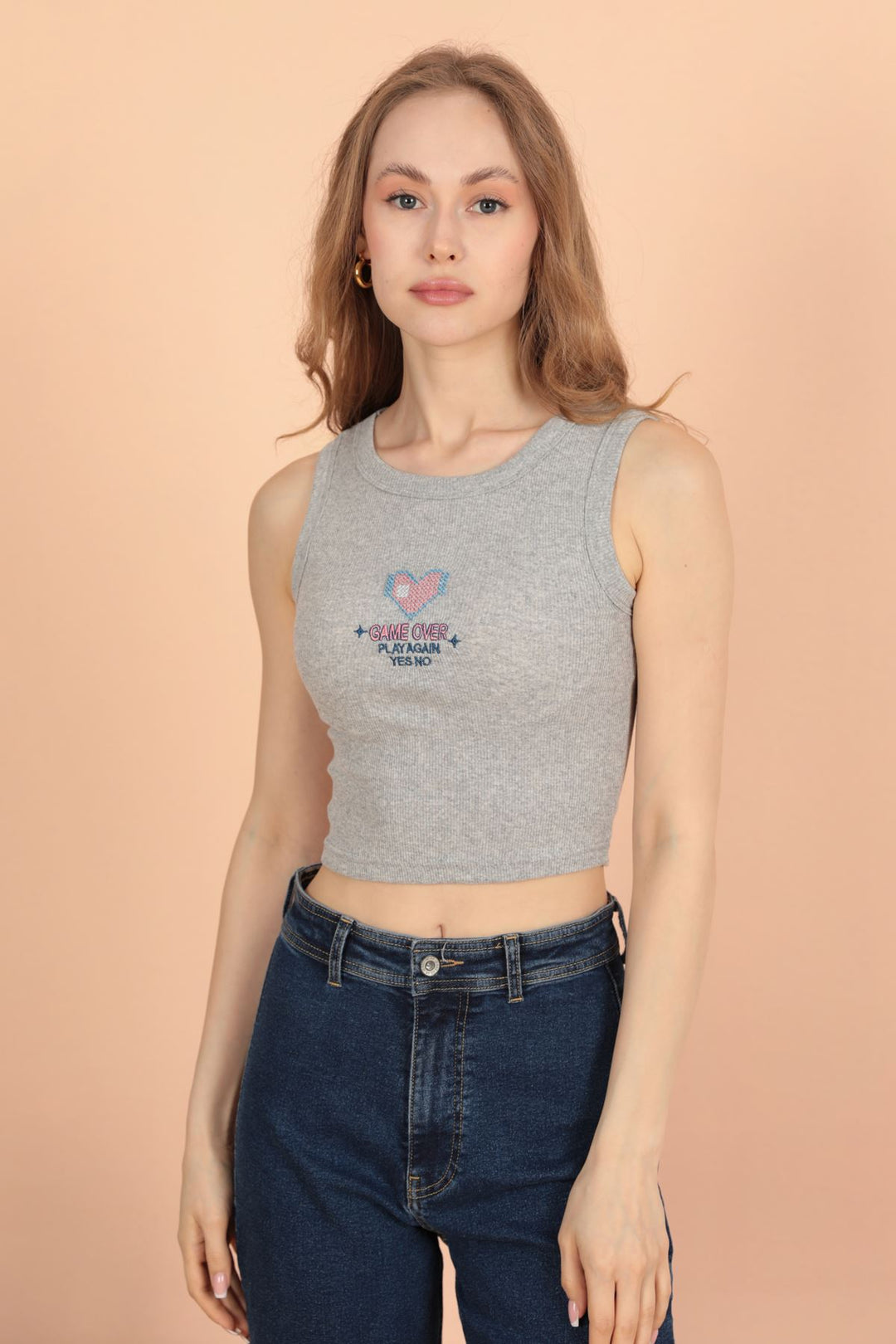 KKT Game Over Embroidered Women's Blouse-Grey - Whitney