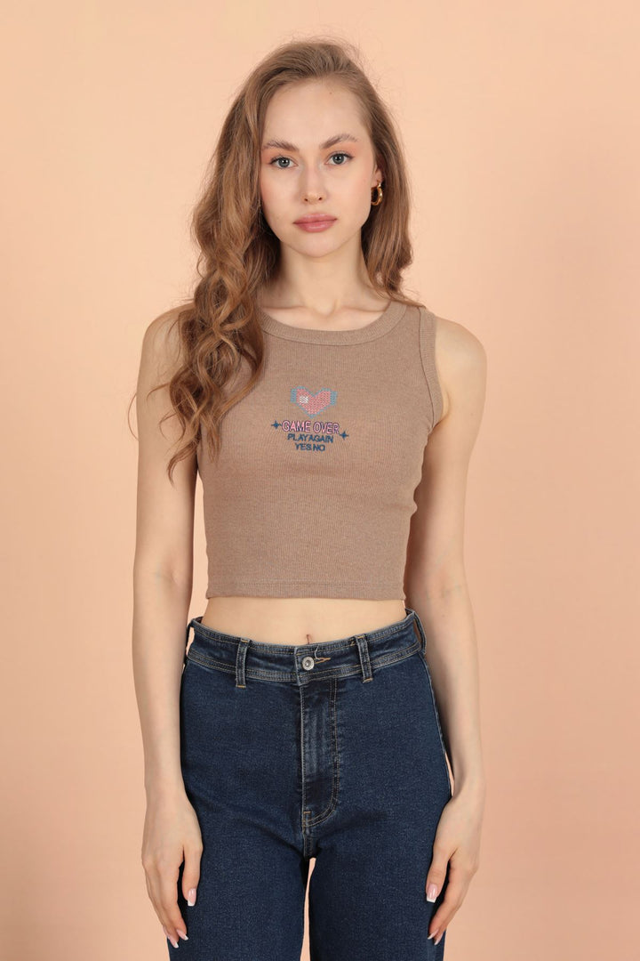 KKT Game Over Embroidered Women's Blouse-Beige - Clifton