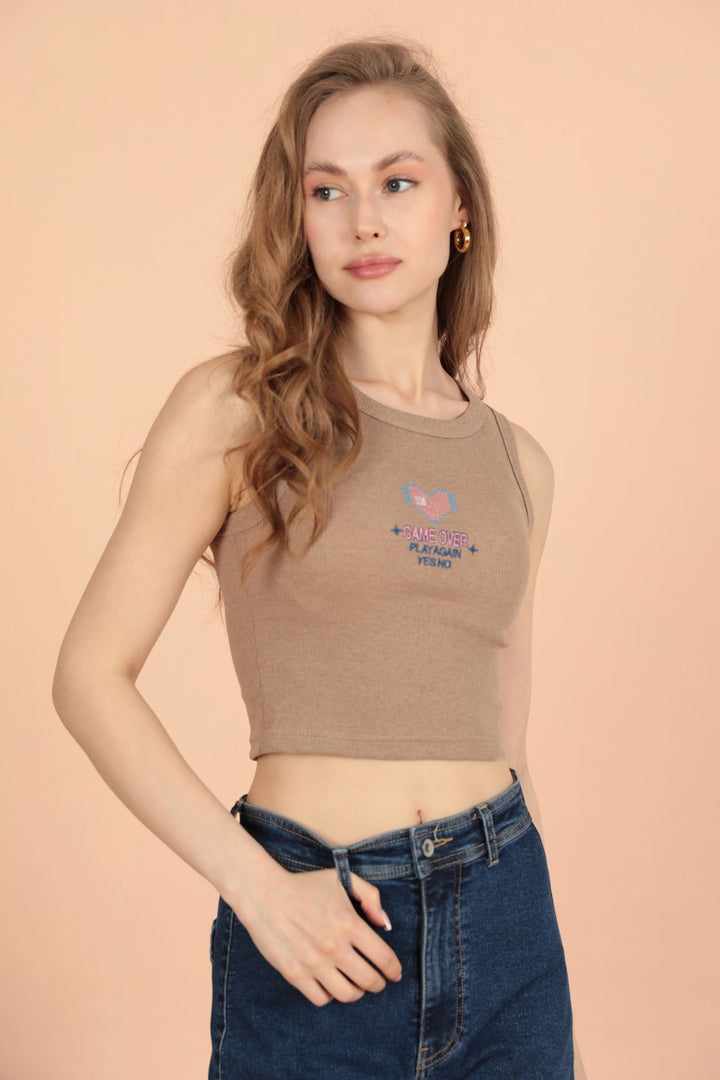 KKT Game Over Embroidered Women's Blouse-Beige - Clifton